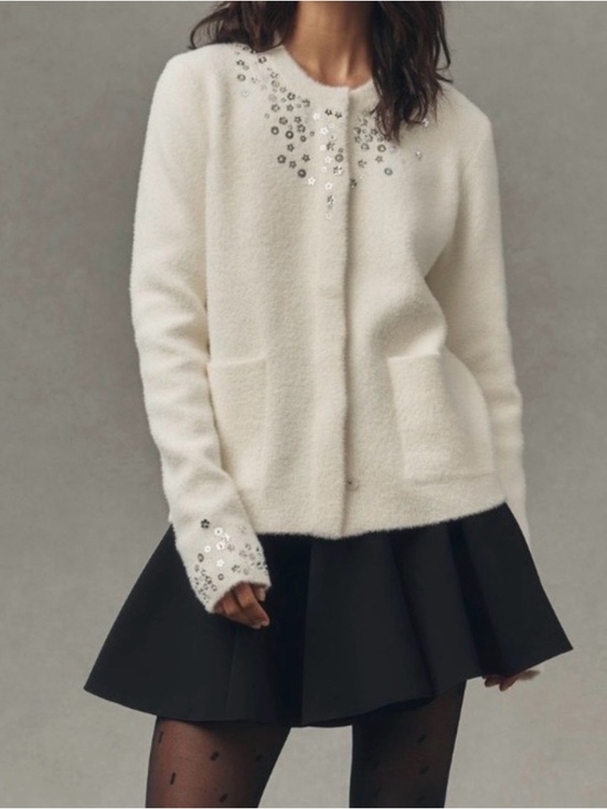Anthropologie Jackets & Blazers - NWT Anthropologie NVLT Embellished Ivory Cardigan Sweater Size S
